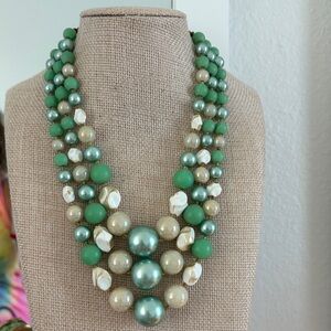 Vintage Japan Mint Green Faux 
Pearl Multi layer Beaded Necklace